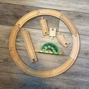 Wooden Train Track Set with Green Bridge